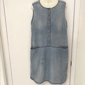 VINTAGE Columbia denim Sleeveless Sheath Dress w snap down buttons Size X-Large